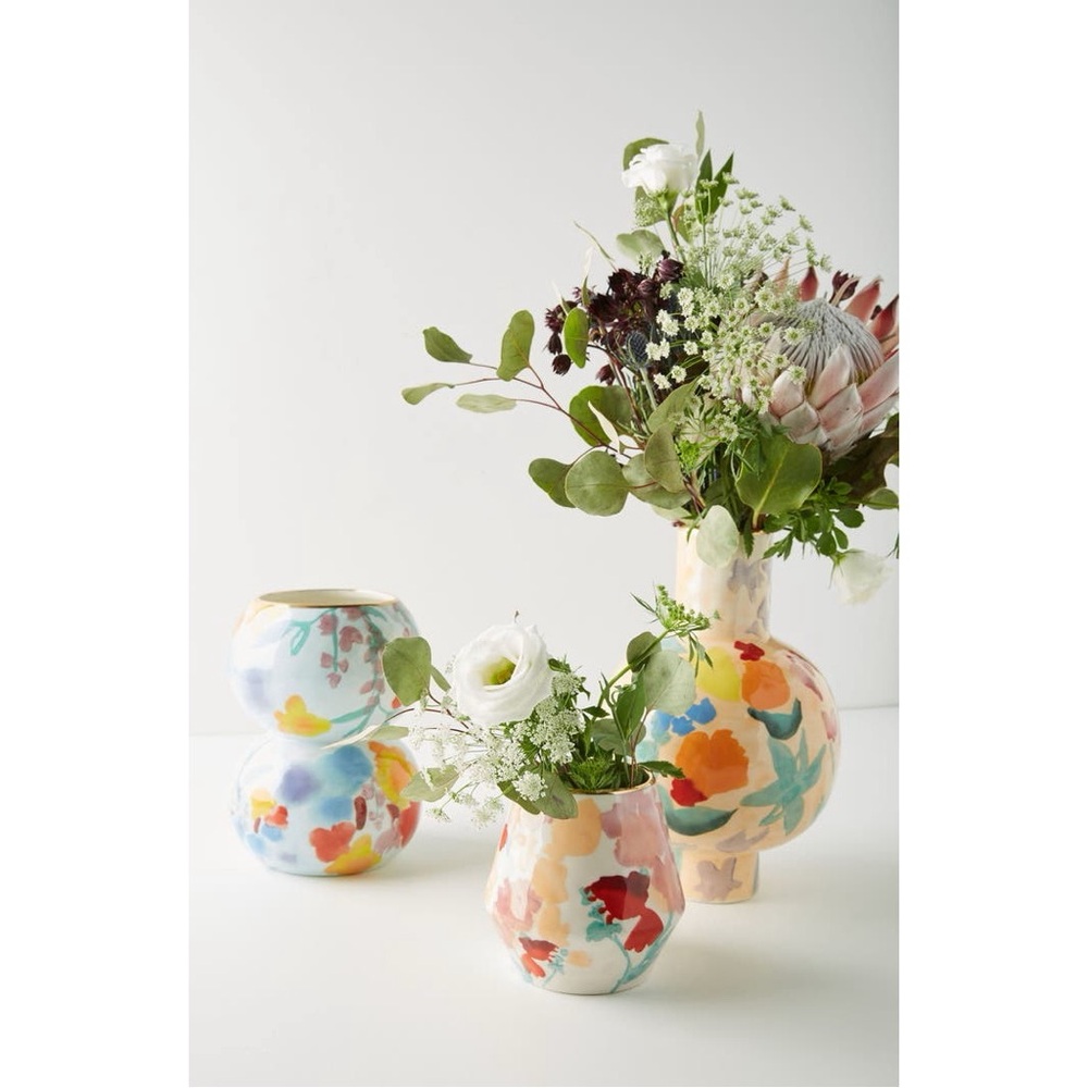 Anthropologie Larue Vase Floral Watercolor Multicolor Stoneware - Picture 3 of 10